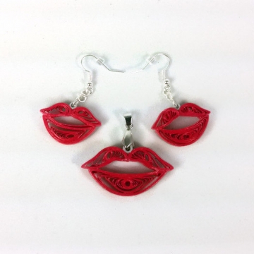 Red Kisses Necklace and Earrings Jewelry Set
