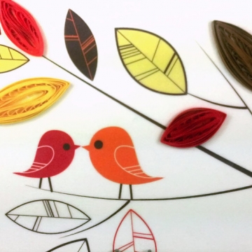 Love Birds Paper Quilling Art Cotton Canvas Gift