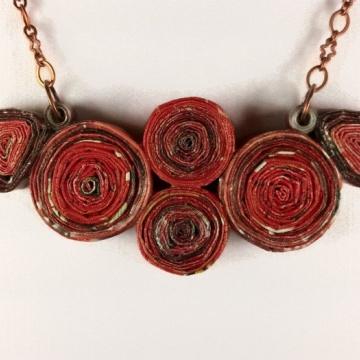 Eco Friendly Upcycled Red Paper Necklace