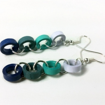 Blue Paper Rings Chain Handmade Earrings