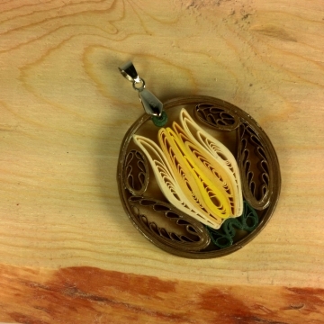 Yellow Tulip Pendant, Bronze Paper Filigree