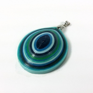 Blue Circle and Stripes Quilled Pendant