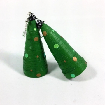 Funky Christmas Tree Earrings, Paper Quilling