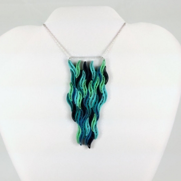 Waterfall Necklace Blue Paper Quilled Pendant
