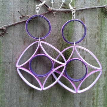 Geometric Purple Statement Earrings Paper Quilling