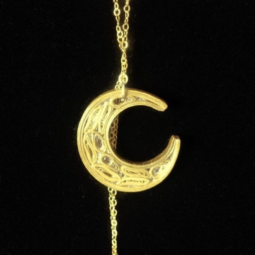 Gold Quilling Crescent Moon Necklace