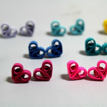 Little Heart Stud Earrings, Paper Quilled
