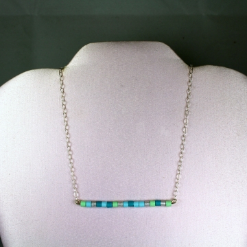 Paper Beads Skinny Bar Necklace Sterling Silver