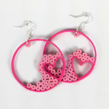 Pink Heart Hoop Earrings Paper Quilling Jewelry