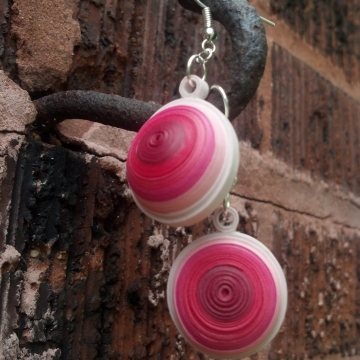 Paper Quilled Smashed Dome Earrings in Shades of Pink