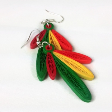 Four Feathers Earrings, Paper Quilling Jewelry