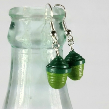 Tiny Acorn Earrings Green Paper Quilling