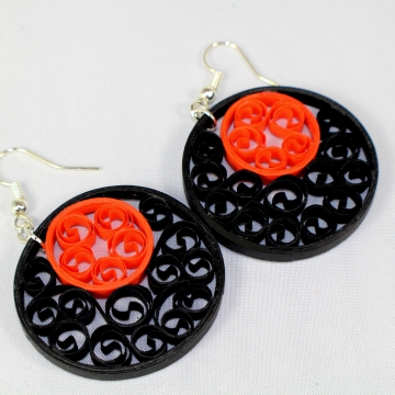 Black Orange Filigree Halloween Earrings