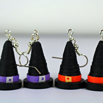 Handmade Witch Hat Earrings, Black or Green Paper