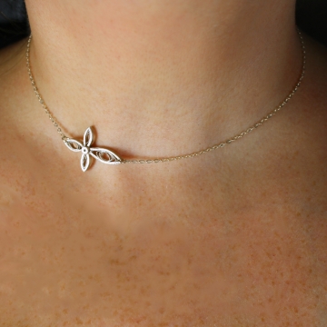 Dainty Sideways Cross Necklace Quilling