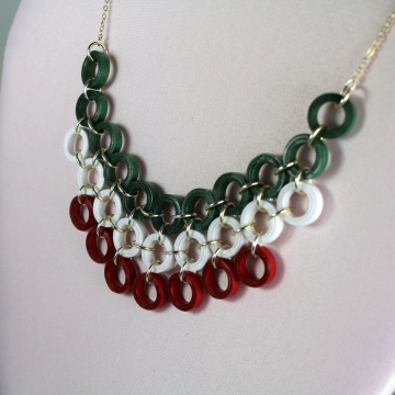 Christmas Necklace Red and Green Quilling Bib