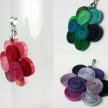 Peony Paper Quilling Pendant, Multiple Colors