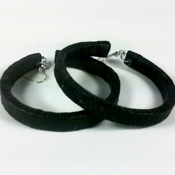 Rustic Open Hoop Earrings Paper Quill Black Purple