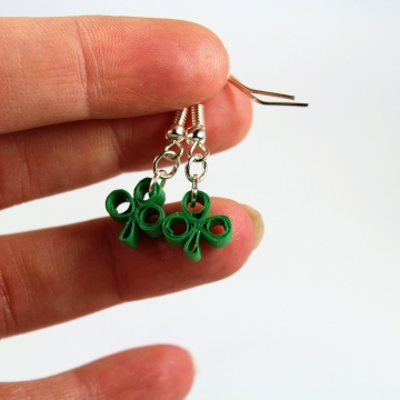 Tiny Shamrock Earrings, Paper Quilled Clover