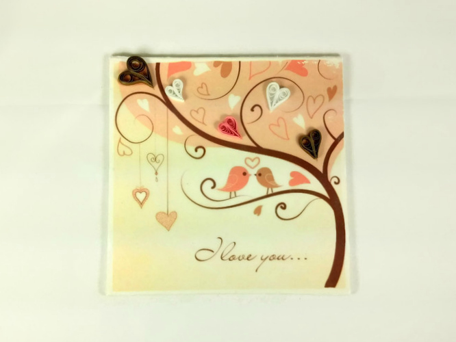 I love you pink birds quilling art