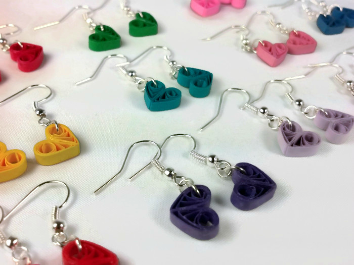 tiny heart paper quilled earrings multiple colors