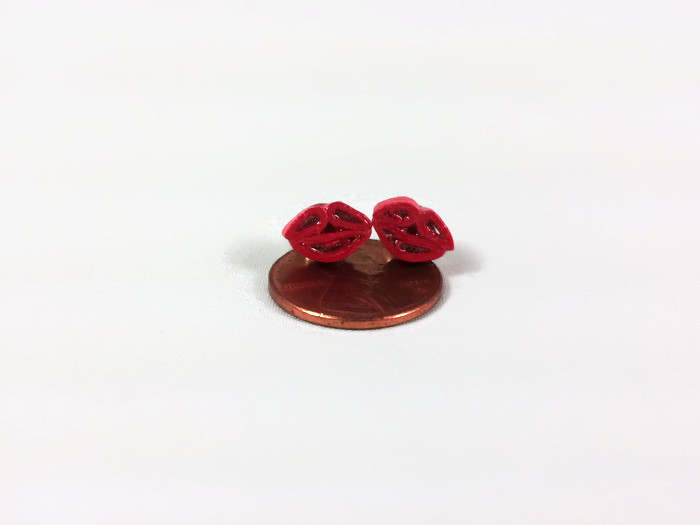 tiny red kiss stud earrings