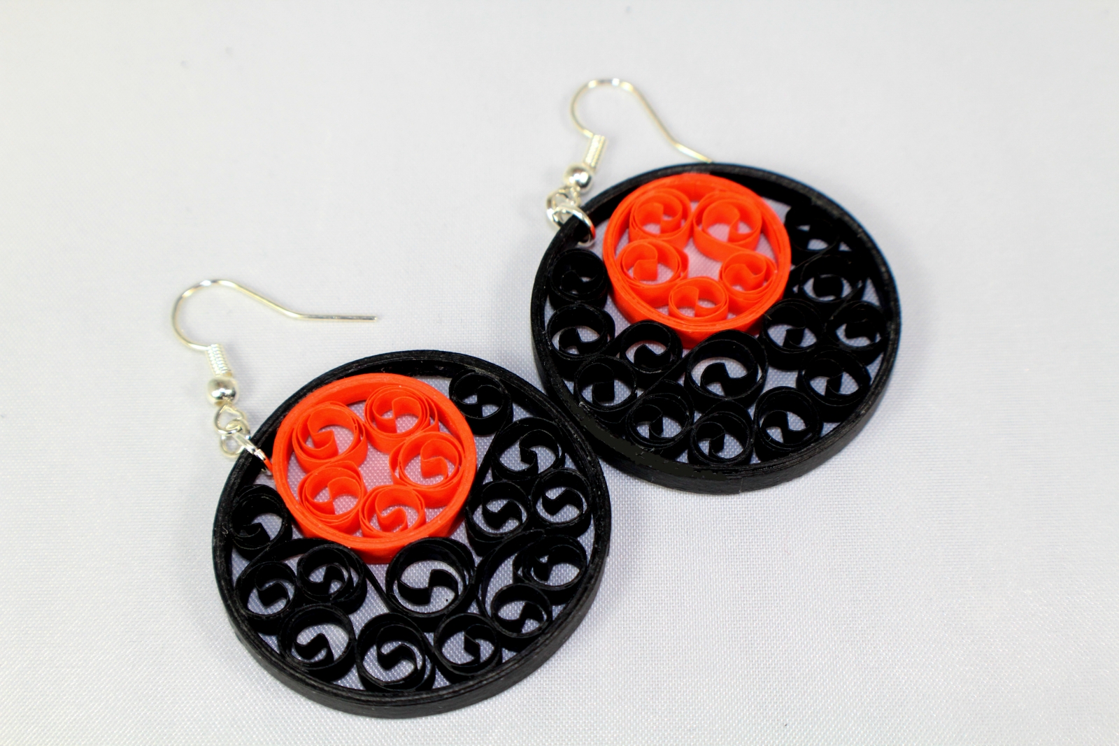 Paper Quilled Halloween Earrings Orange and Black Filigree