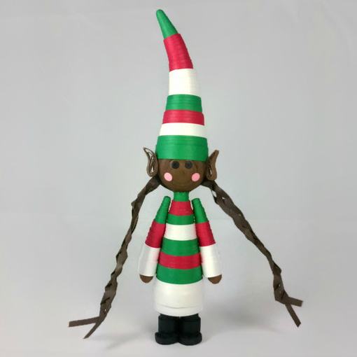 Brown Black Elf Girl Ornament Paper Quill Christmas