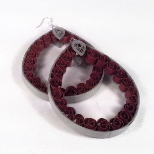Extra Large Quilled Hoops Tawny Port & Neutral Gray