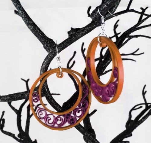 Quilled Half Moon Hoops Tawny Port & Autumn Maple