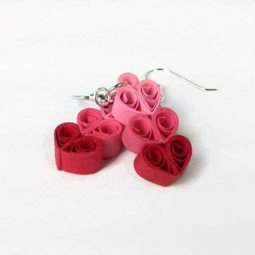 paper quilled triple heart earrings