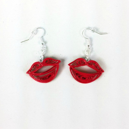 red kiss lips earrings
