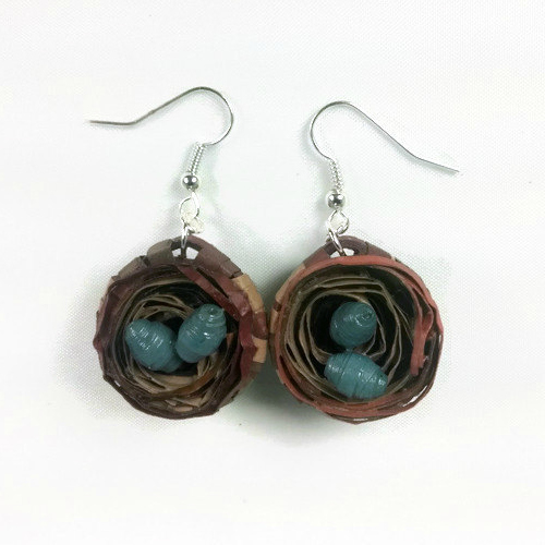 bird nest earrings with eggs custom handmade quilling