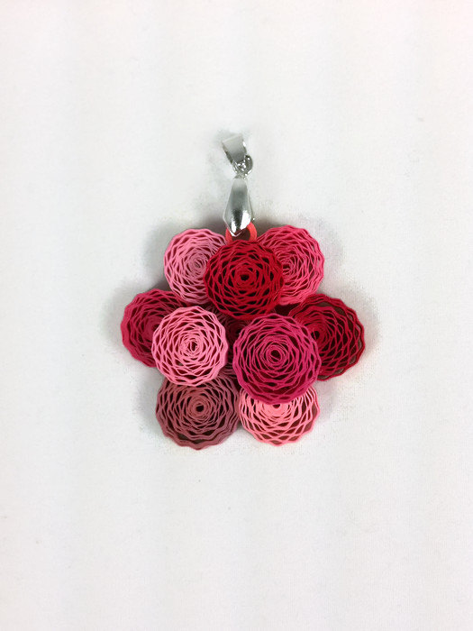 paper quilled peony pendant necklace