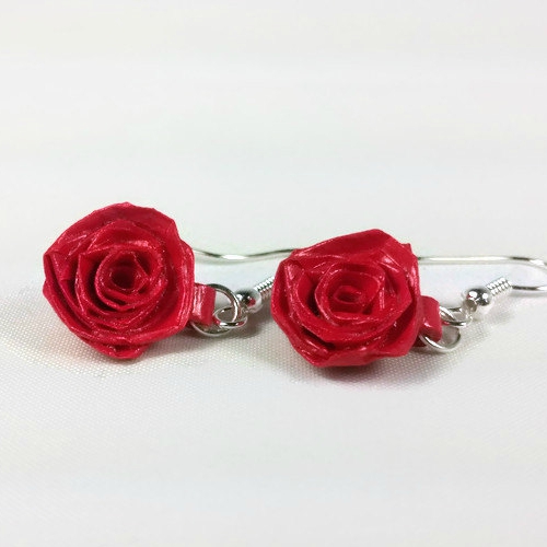 short red rose earrings