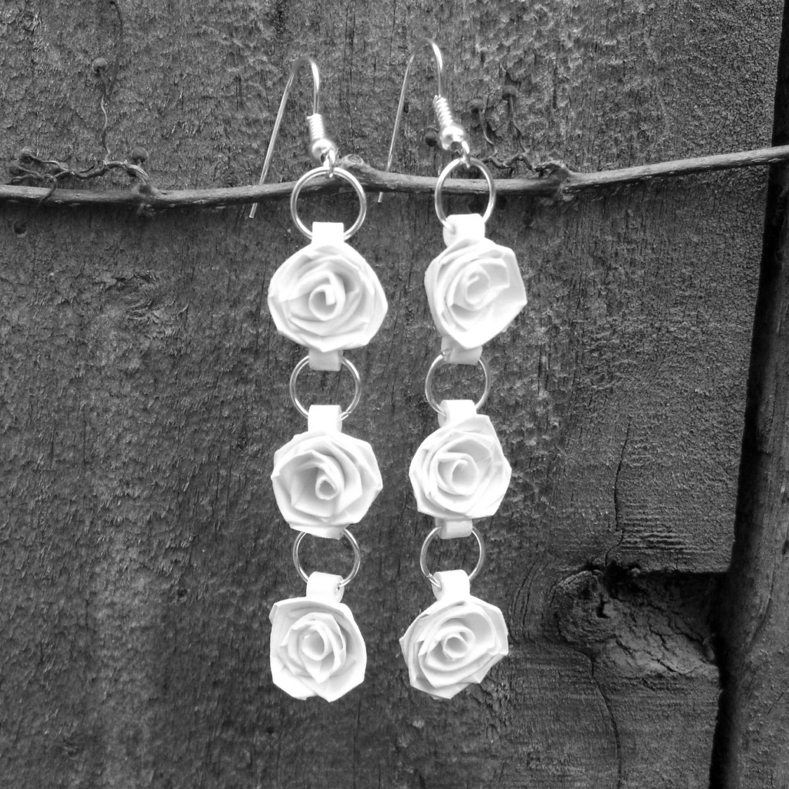 long white rose dangle earrings